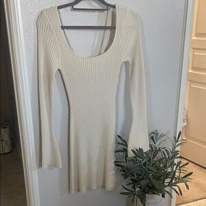 Princess Polly Cream Ribbed Knit Dress